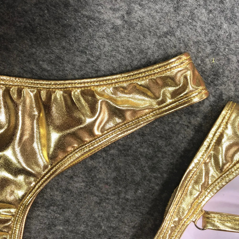 Sexy Metallic Brazilian Bikini Push Up Silver Golden