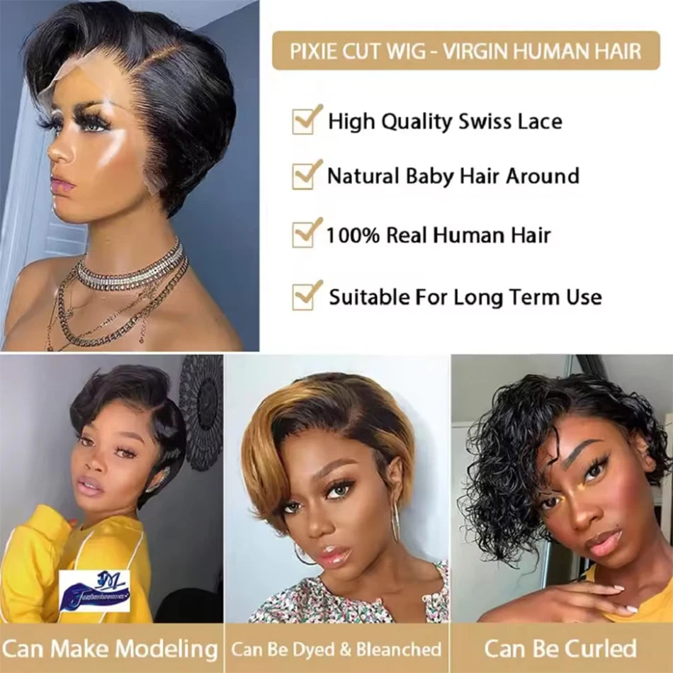Straight Pixie Cut Human Hair Wig all size