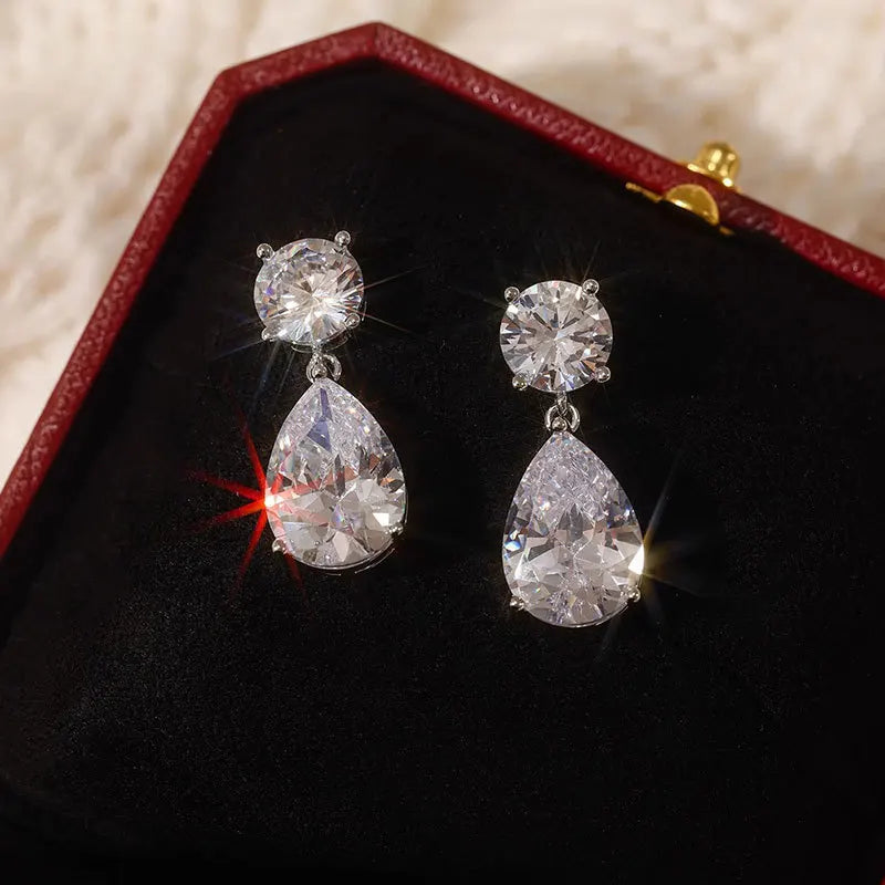 Pendientes de gota 100% auténticos de moissanita completa Certificado GRA Plata S925