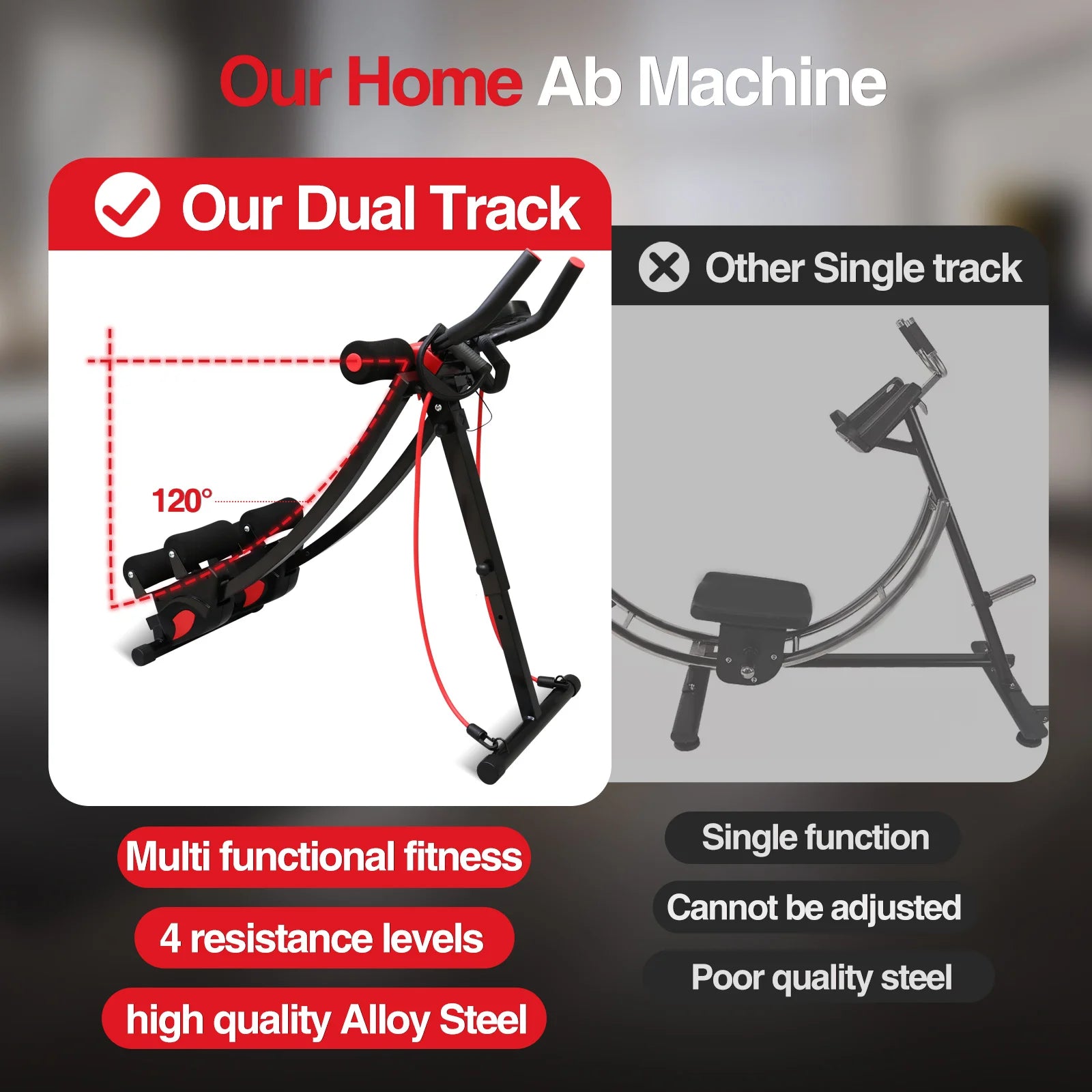 Dual Track Fitness Ab Machine Ab Cruncher Adjustable Height