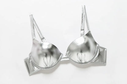 Sexy Metallic Brazilian Bikini Push Up Silver Golden