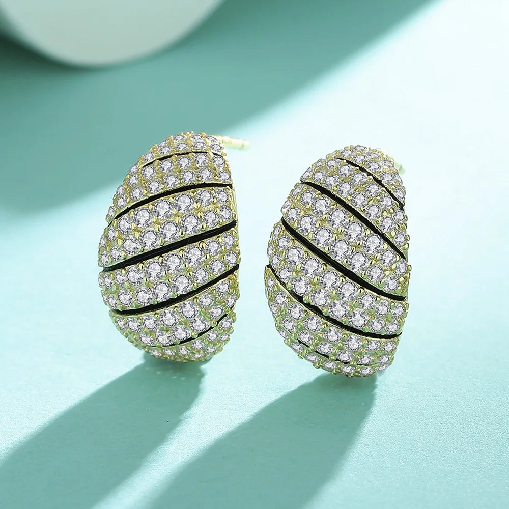 Full Diamond Moissanite Earrings S925 Sterling Silver 18K Gold-Plated