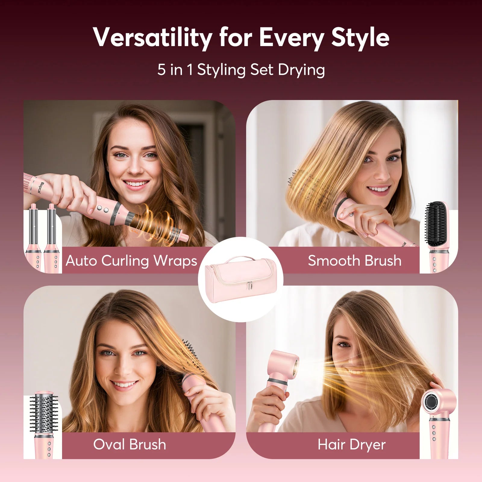 5 in 1 Hot Air Styler Wrap with Travel Bag- 1200W