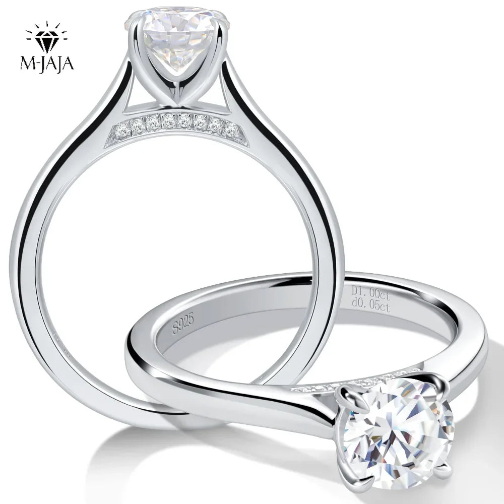 1CT Moissanite Engagement Ring S925 Sterling Silver White Gold Plated