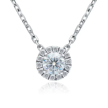 Moissanite Necklace 0.5ct/1ct D Color Round Cut Pendant 18K White Gold Plated