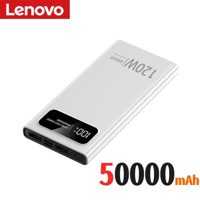 Lenovo 50000mAh  Power Bank 120W Fast Charge LED Digital Display