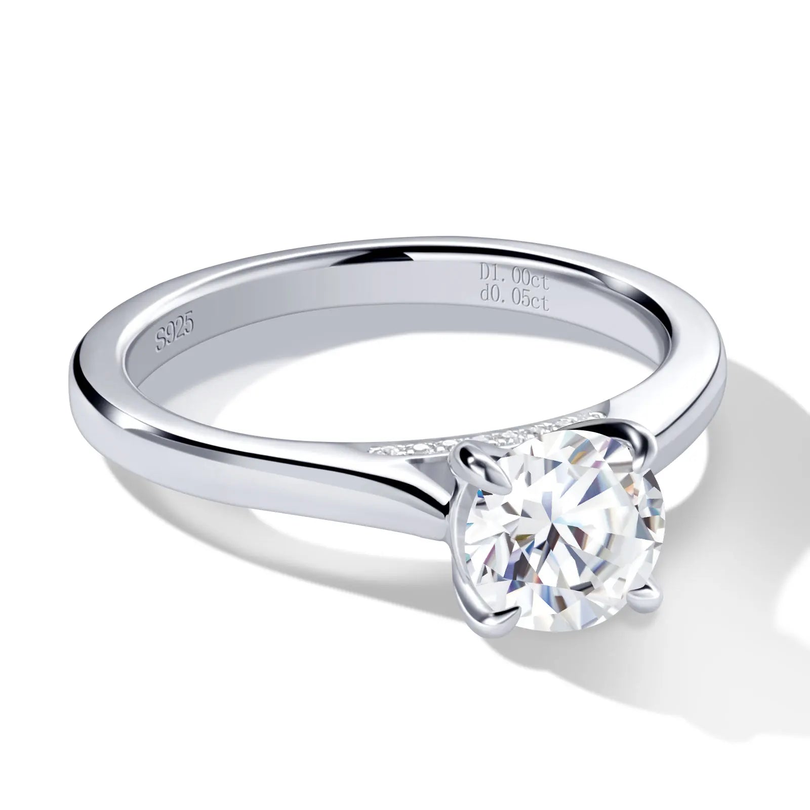 1CT Moissanite Engagement Ring S925 Sterling Silver White Gold Plated