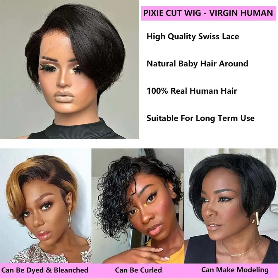 Straight Pixie Cut Human Hair Wig all size