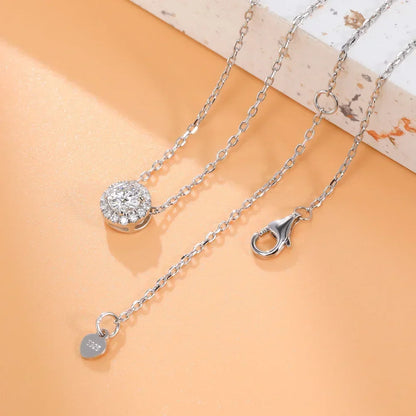 Moissanite Necklace 0.5ct/1ct D Color Round Cut Pendant 18K White Gold Plated
