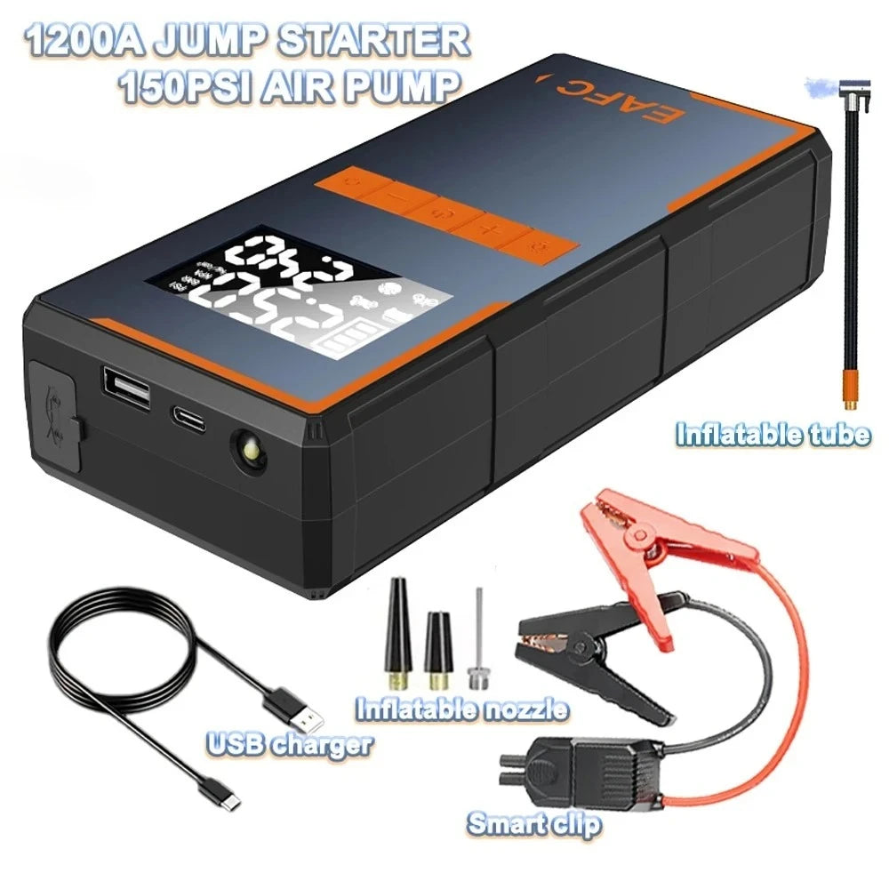 1200A Peak Car Jump Starter &amp;150PSI Air Pump 12V Portable Power Bank