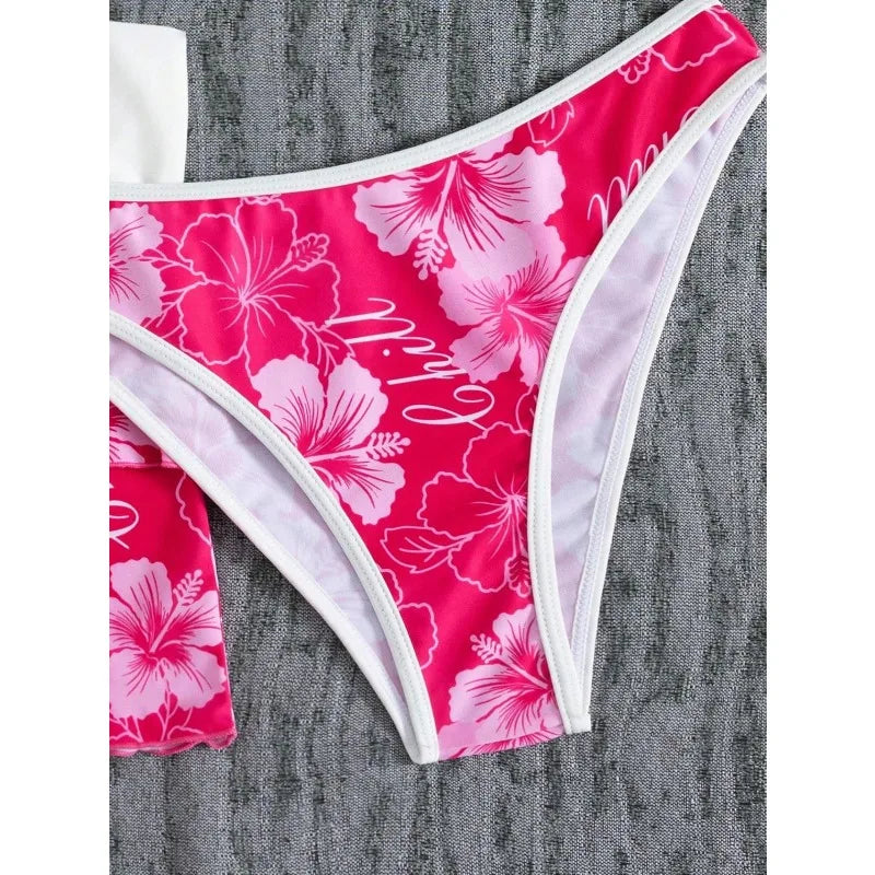 Elegant Floral Color Block Swimsuit Women 2026 Bikini Three-Piece