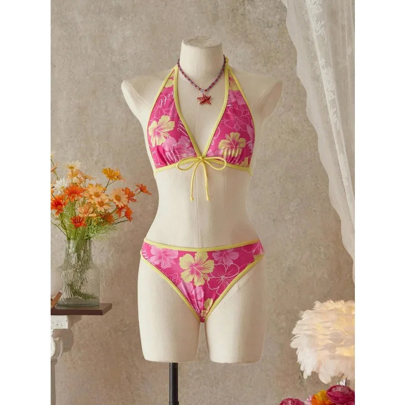 Elegant Floral Color Block Swimsuit Women 2026 Bikini Three-Piece