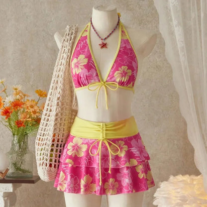 Elegant Floral Color Block Swimsuit Women 2026 Bikini Three-Piece