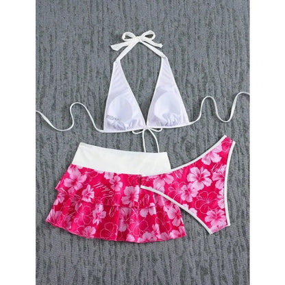 Elegant Floral Color Block Swimsuit Women 2026 Bikini Three-Piece