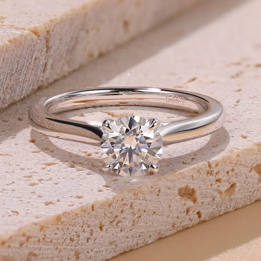 1CT Moissanite Engagement Ring S925 Sterling Silver White Gold Plated