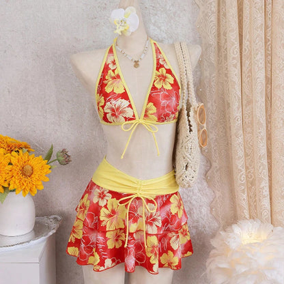 Elegant Floral Color Block Swimsuit Women 2026 Bikini Three-Piece