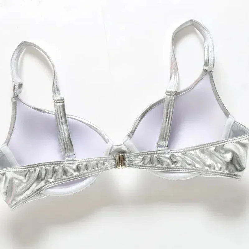 Sexy Metallic Brazilian Bikini Push Up Silver Golden