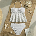2pcs Tween Girl Black White Color Bikini Swimsuit Set Solid Color