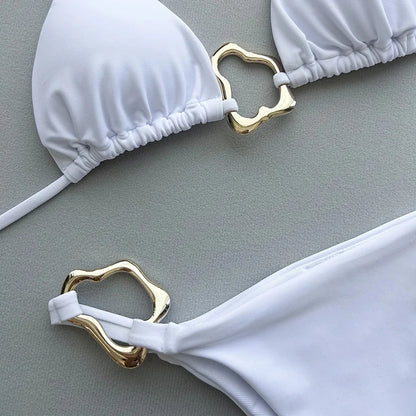 Sexy Bikinis Set Women Swimsuit Metal Buckle