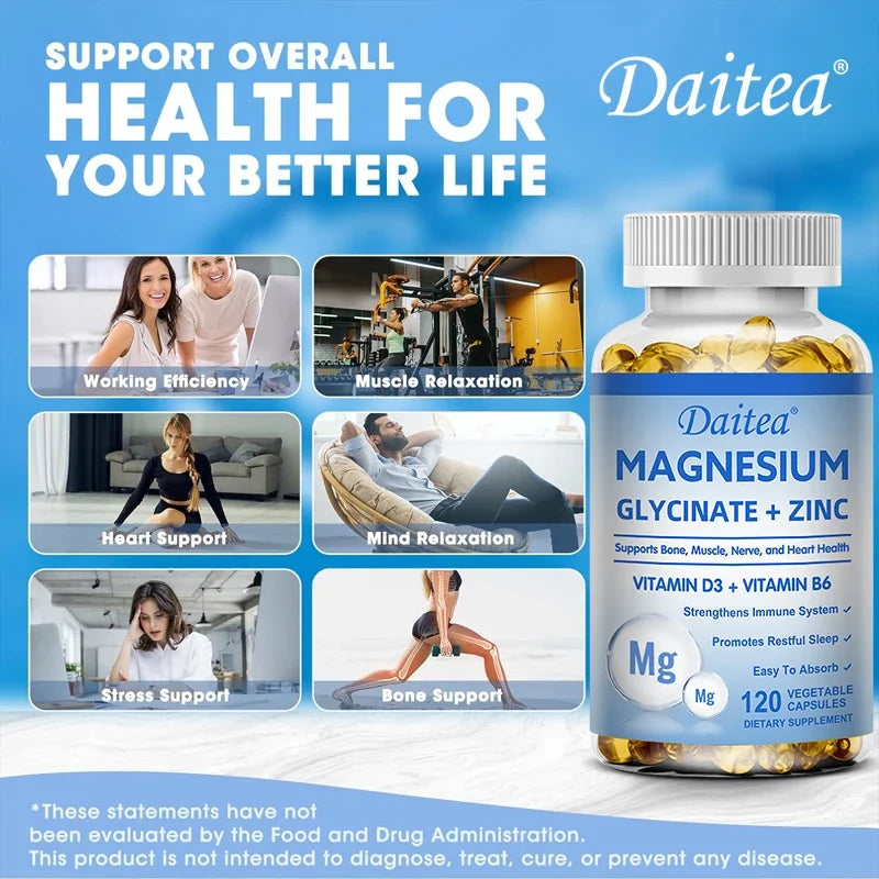 Daitea Magnesium and Zinc Capsules - Magnesium Glycinate Supplement
