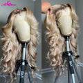 180 Density Brown Roots Ash Blonde Body Wave Lace Frontal