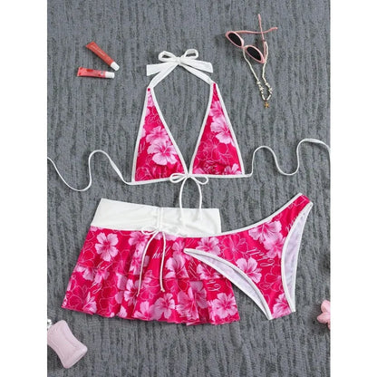 Elegant Floral Color Block Swimsuit Women 2026 Bikini Three-Piece