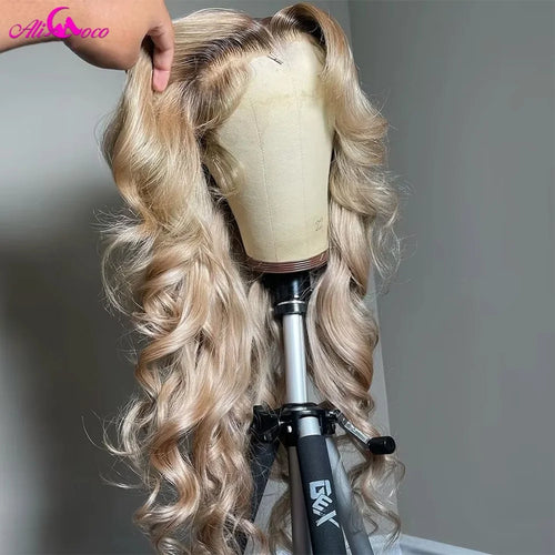 180 Density Brown Roots Ash Blonde Body Wave Lace Frontal