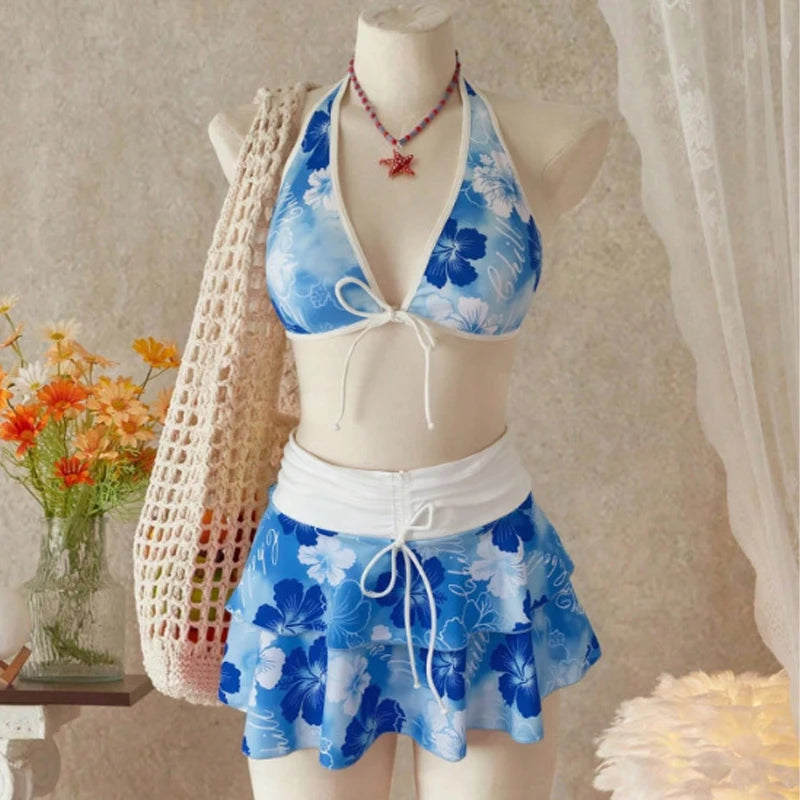 Elegant Floral Color Block Swimsuit Women 2026 Bikini Three-Piece
