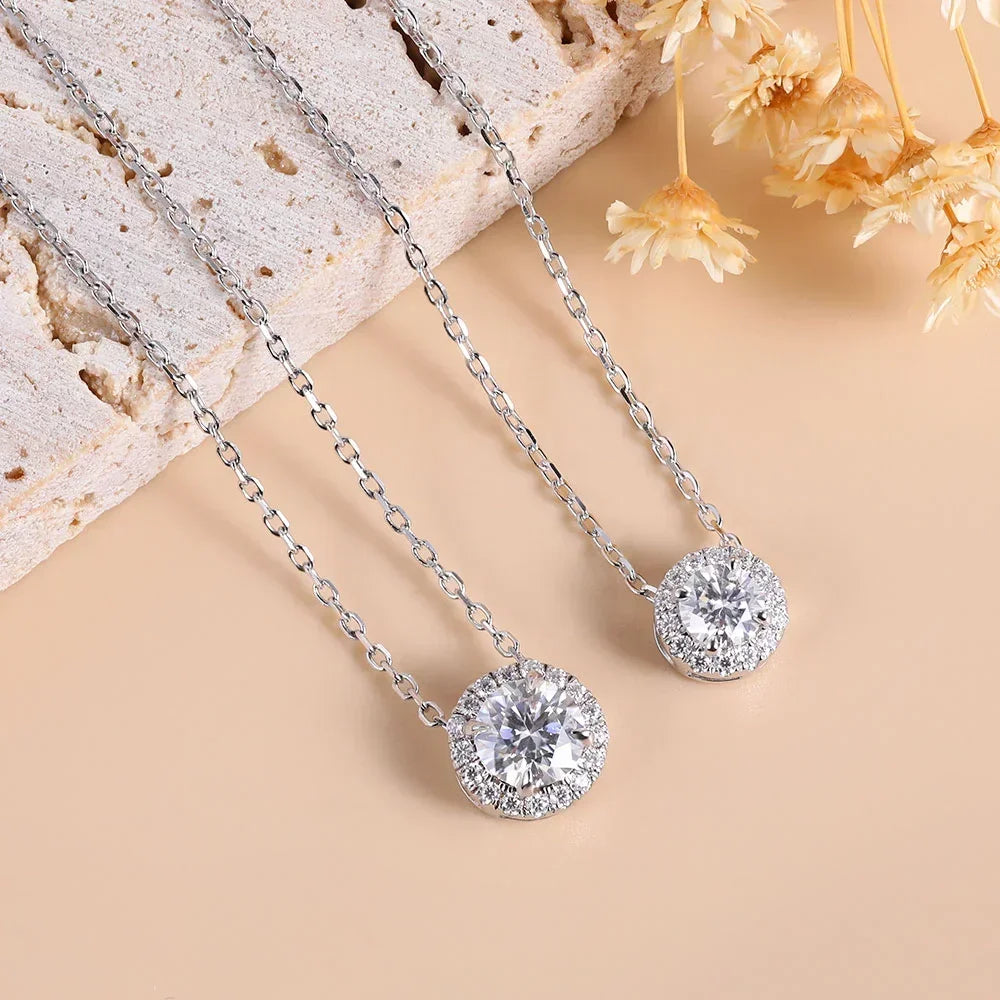 Moissanite Necklace 0.5ct/1ct D Color Round Cut Pendant 18K White Gold Plated