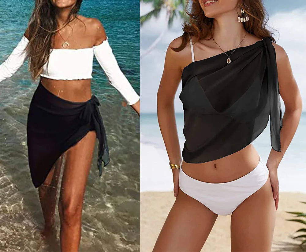 Womens Long&amp;Short Sarong Swimsuit Coverups